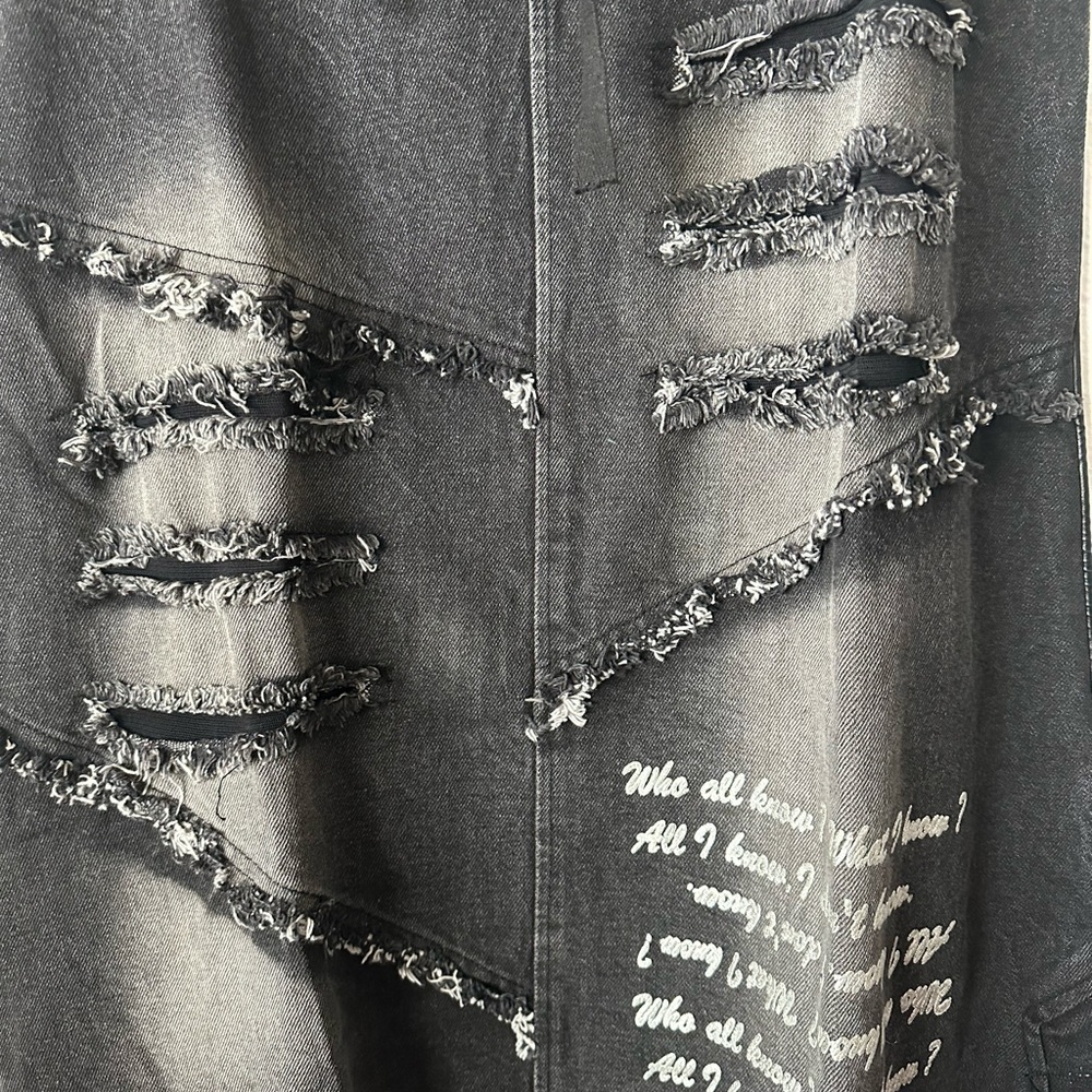 Black Distressed Look Denim Medium Skirt - Picture 3 of 7